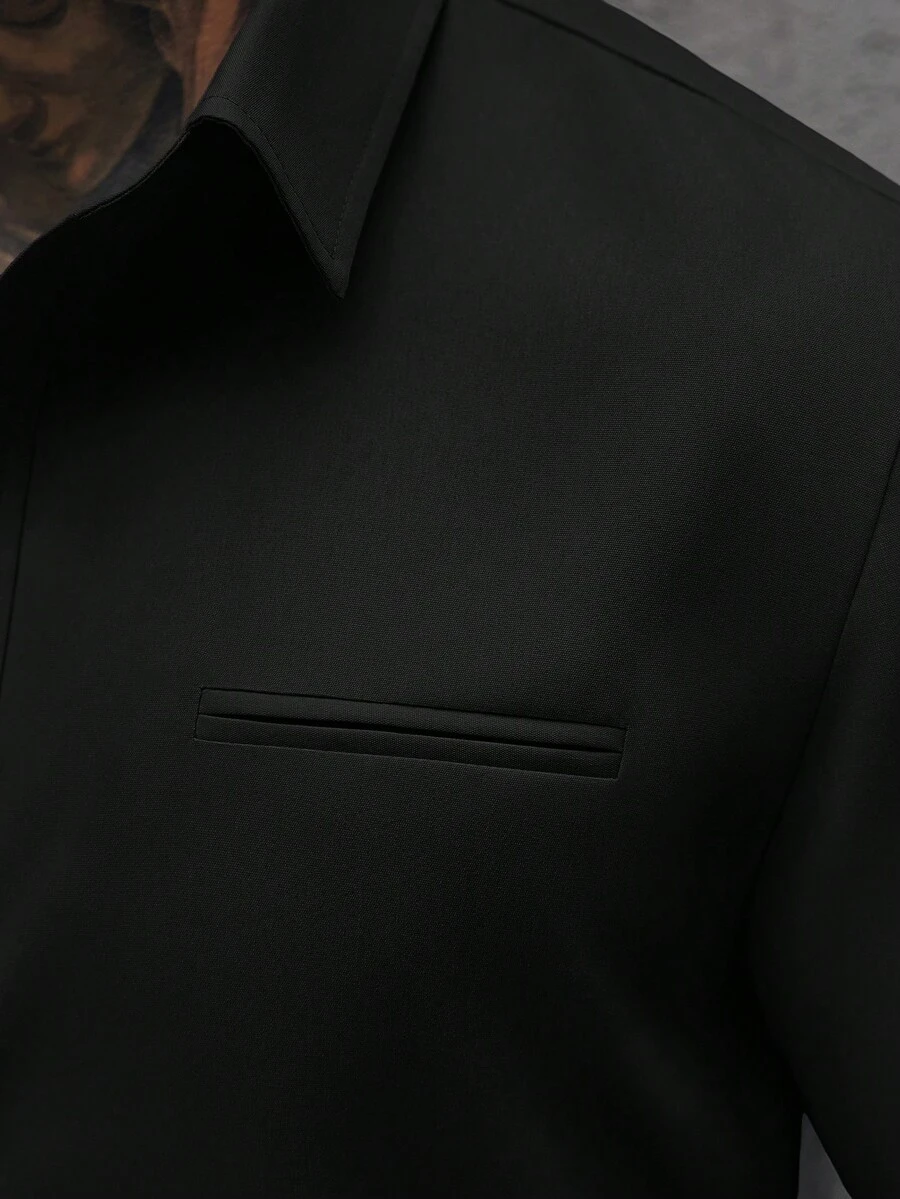 Manfinity Roughcore White Men's Casual Business Short Sleeve Shirt, Formal - Black - View 3