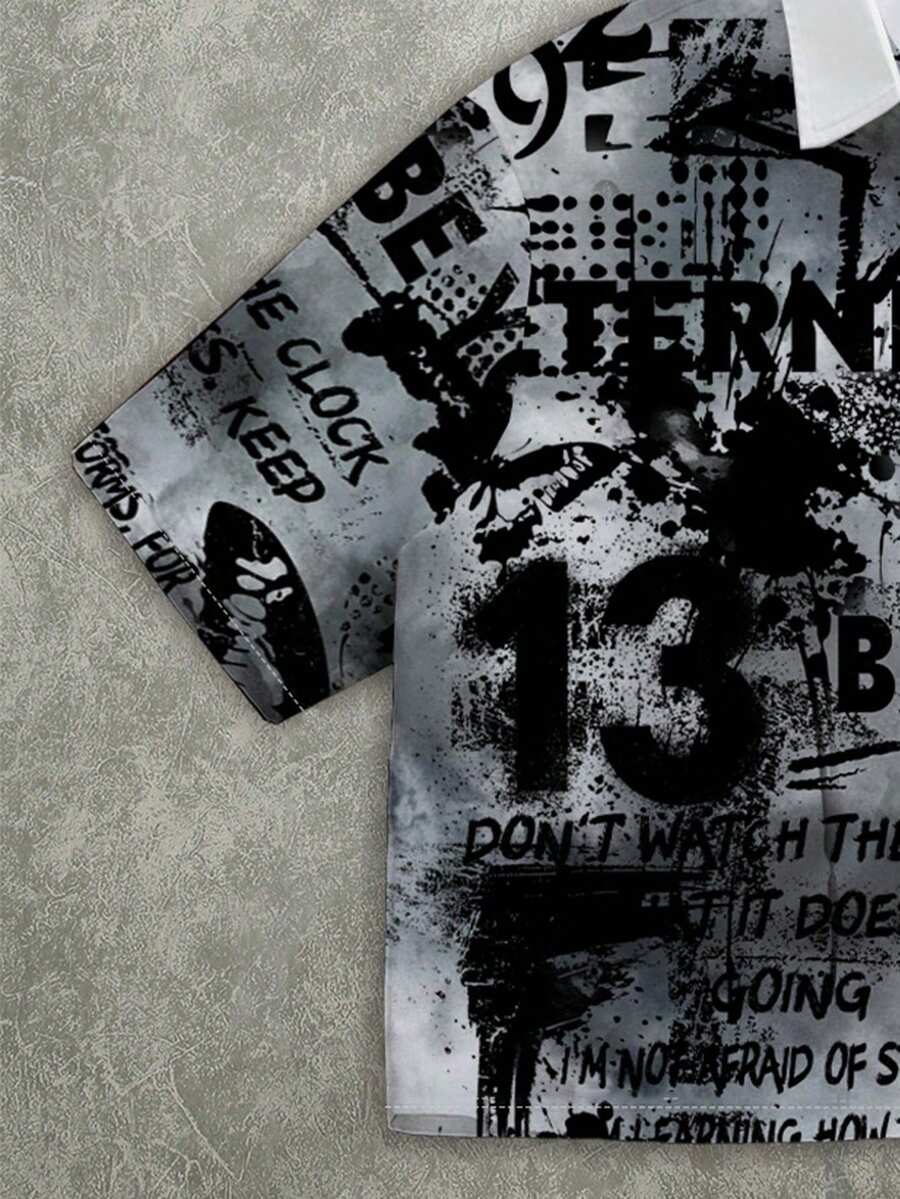 Manfinity ZONE917 Men's Loose Fit Graffiti Oversized Print Short Sleeve Shirt Streetwear - Multicolor - View 2