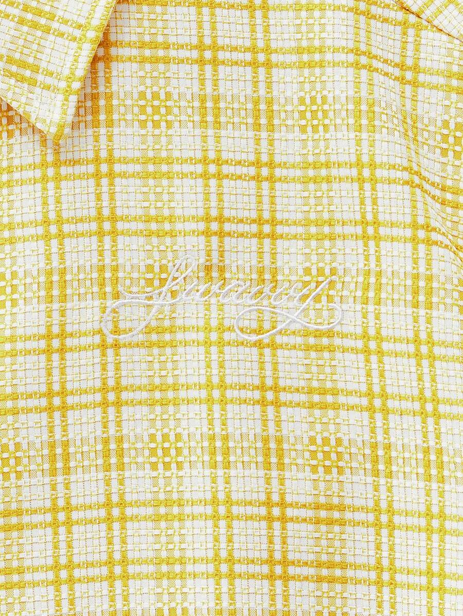 AXEPEAK Men's Casual Plaid Short Sleeve Shirt, Summer Yellow Plaid Shirt Boxy Cropped Men Shirts - Yellow - View 6