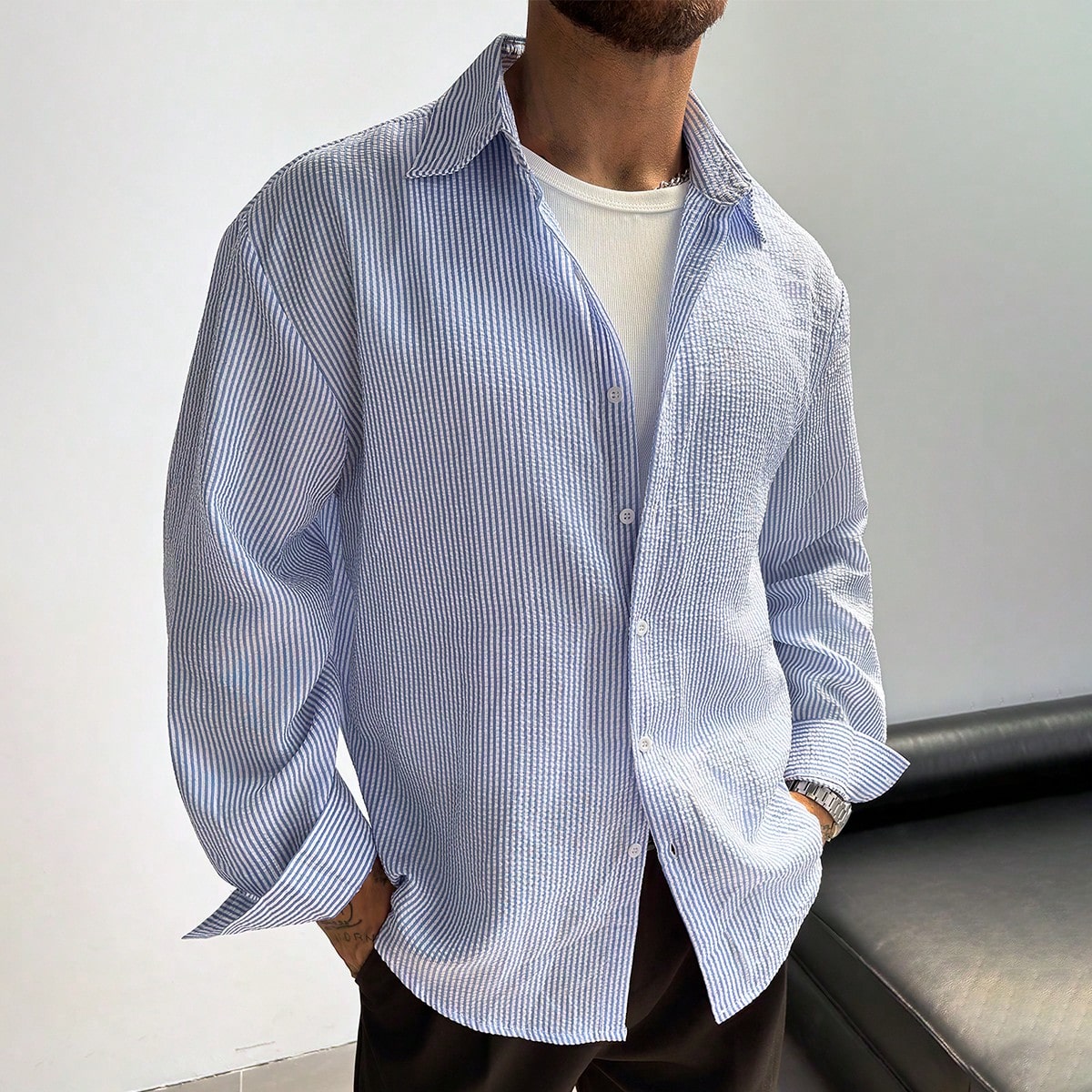 Summer Vacation Striped Long Sleeve Casual Shirt For Men