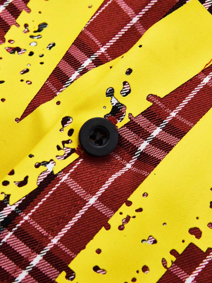 ÉpureWay Oversized Men's Graphic Plaid Print Casual Loose Fit Short Sleeve Shirt,Button Up Men Shirt,Plaid Print Shirt - Red - View 4