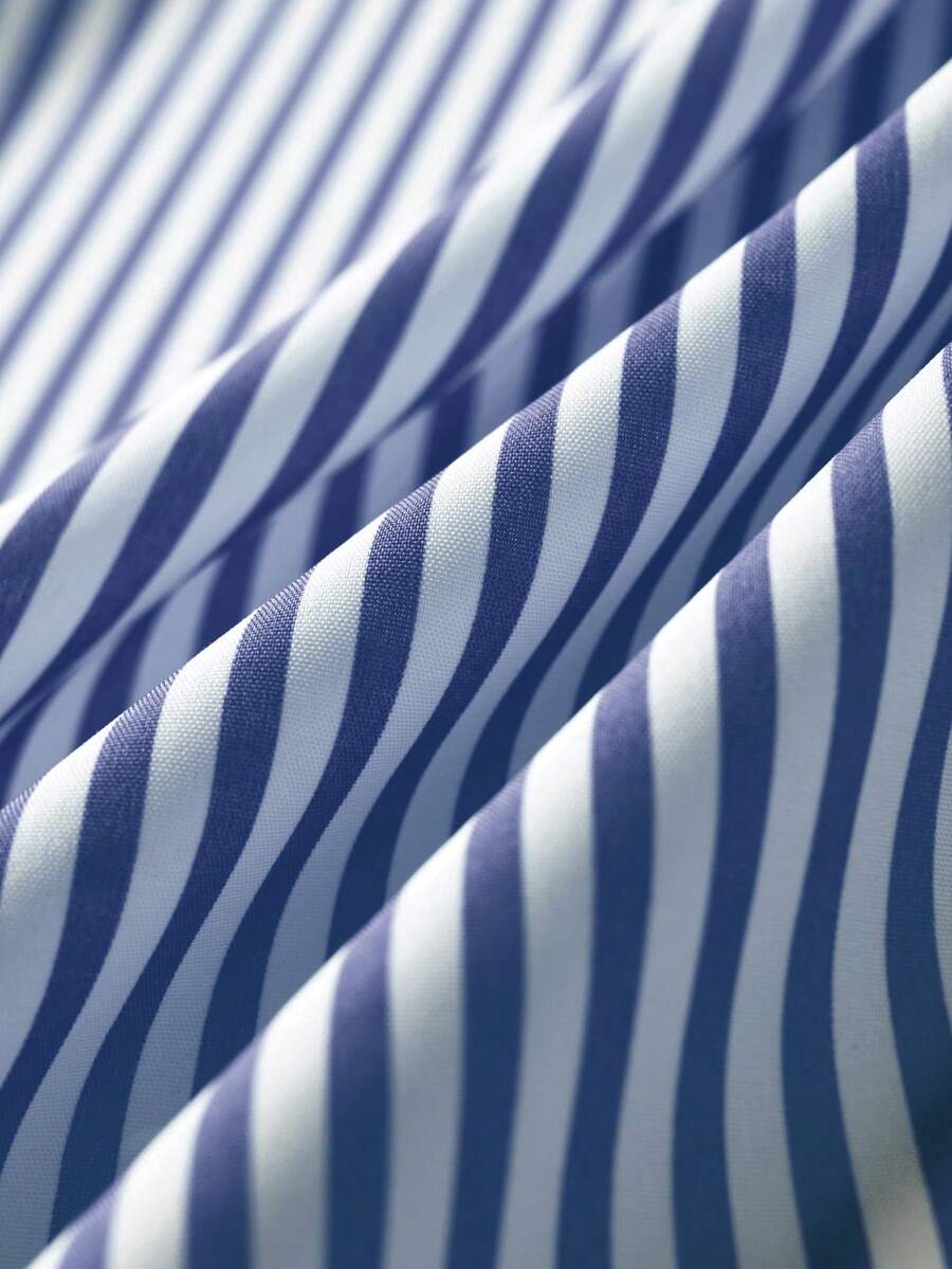 Airaco Men's Striped Print Letter Pattern Single-Breasted Short Sleeve Shirt Holiday Holiday Vacation Blue White Stripe Summer Casual - Navy Blue - View 6