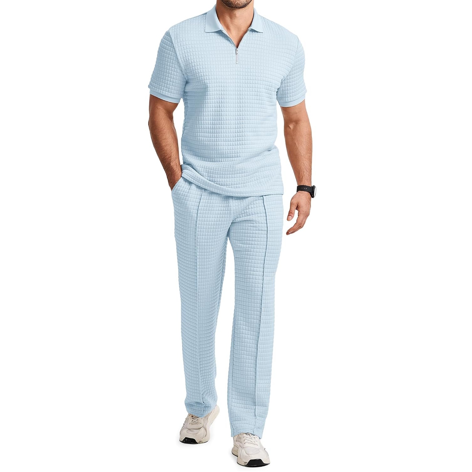 Casual Loungewear Pants Polo Tshirt Set For Men
