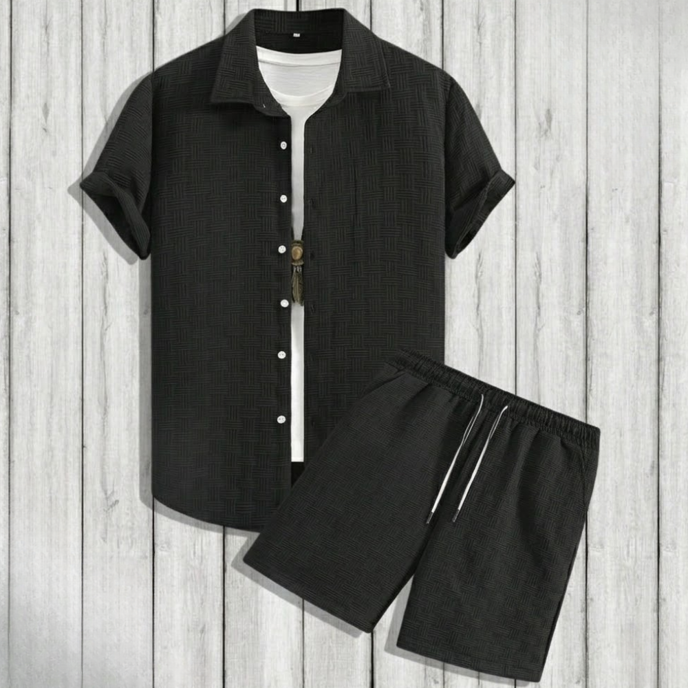 Button Up Shirt And Shorts Set For Men