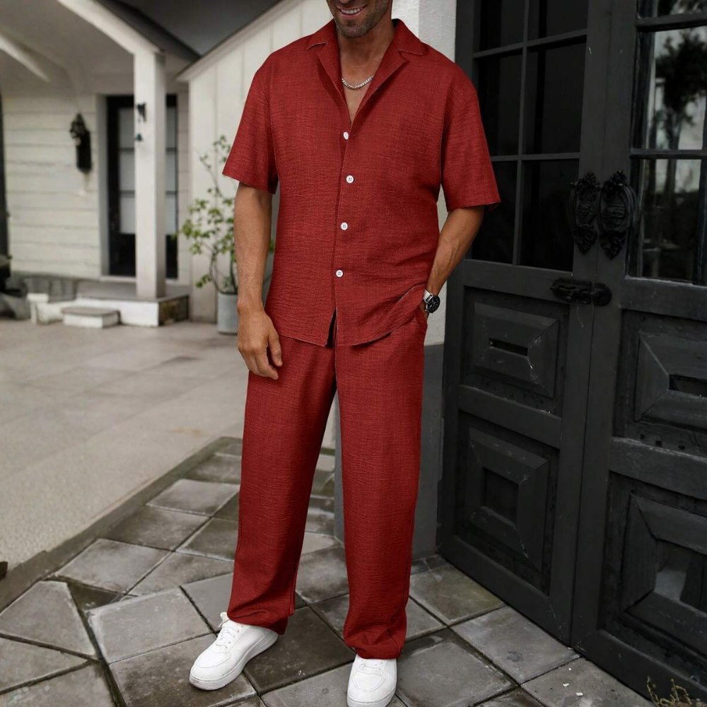 Short Sleeve Shirt And Long Pants Set For Men