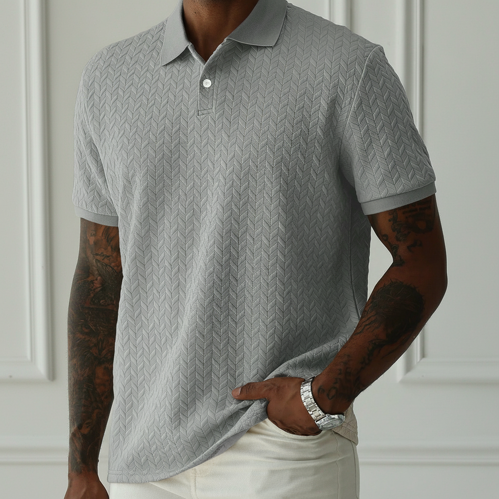 Apricot Textured Knit Short Sleeve Polo T Shirt For Men