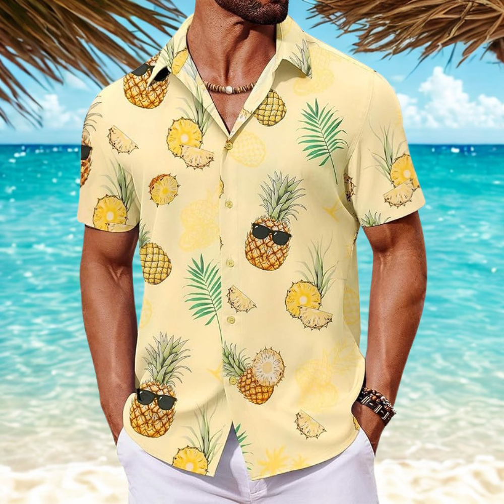 Floral Short Sleeve Button Front Hawaiian Shirt For Men