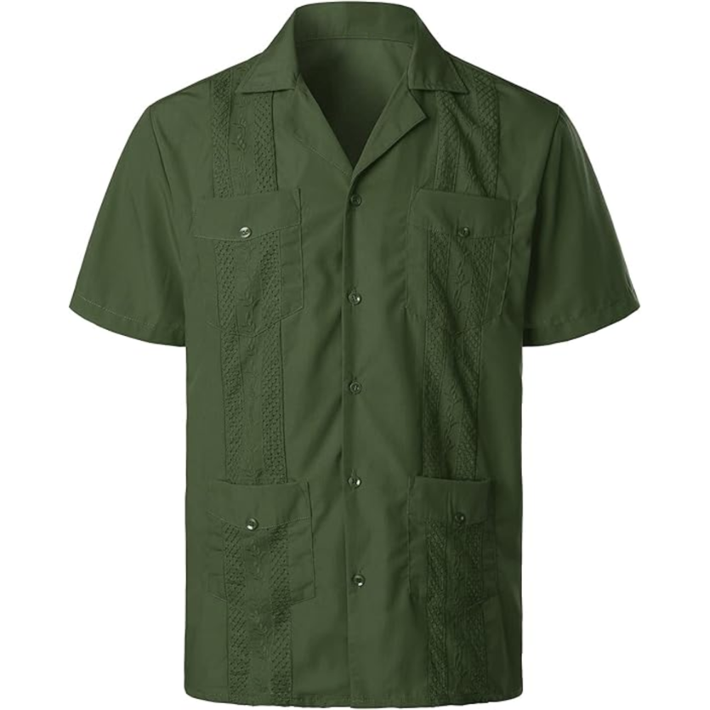 Short Sleeve Cuban Guayabera Button Down Shirt For Men