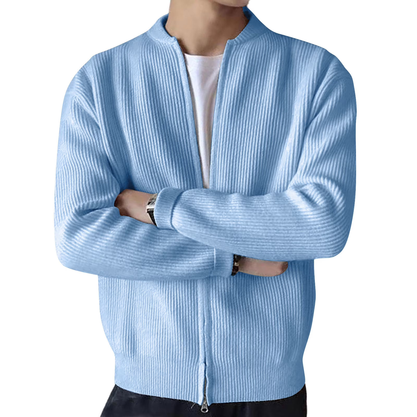 Casual Ribbed Zip Cotton Bomber Jacket for Men