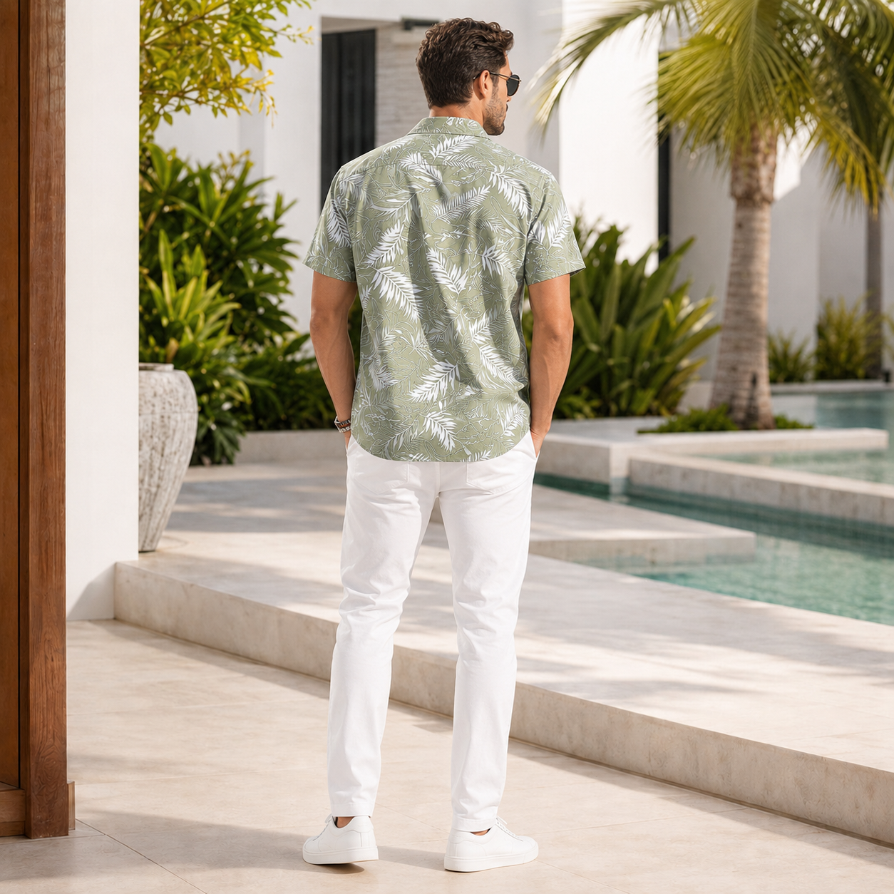 Hawaiian Shirt With Tropical Print And Short Sleeves For Men
