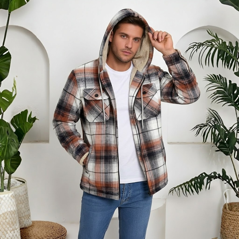Winter Flannel Zip Up Hoodie For Men
