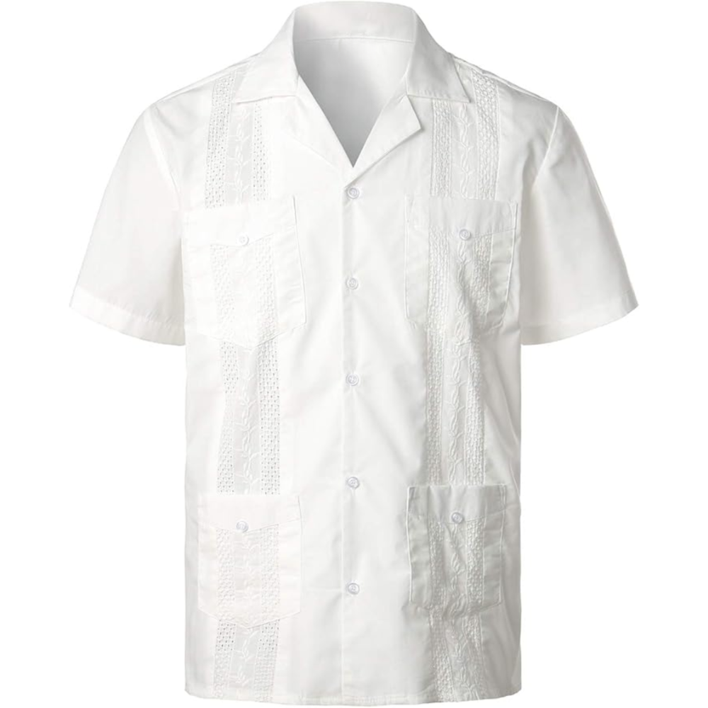 Short Sleeve Cuban Guayabera Button Down Shirt For Men