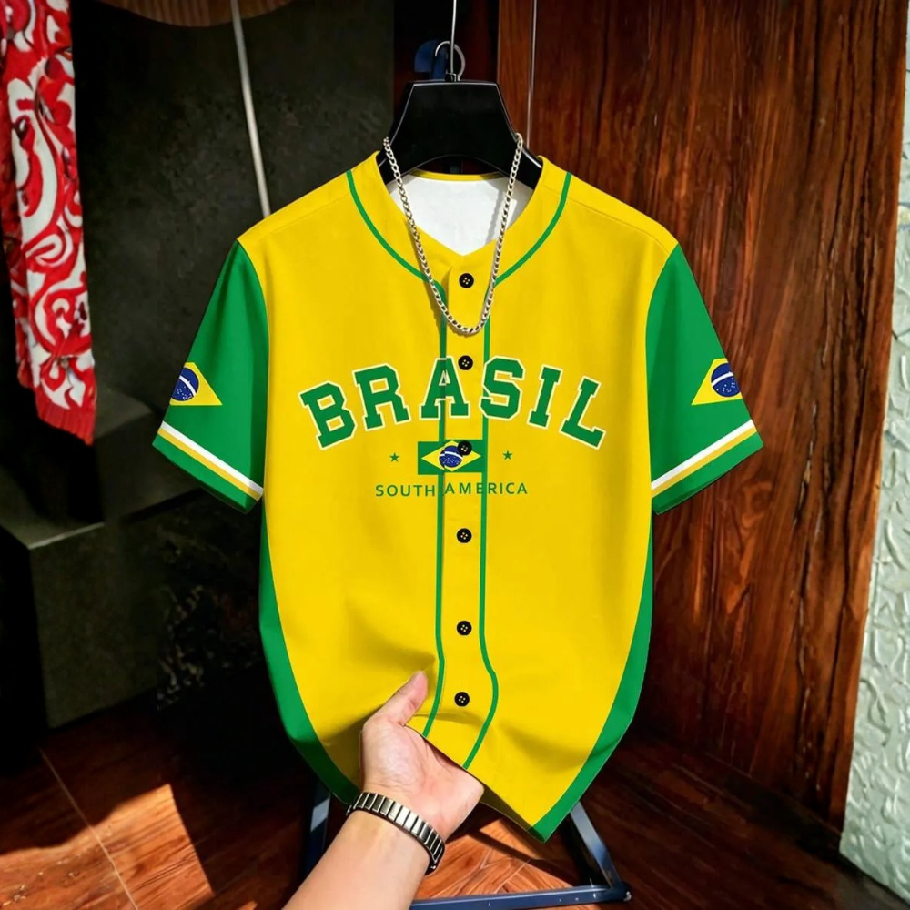 Baseball Jersey Style Print Short Sleeve Shirt For Men