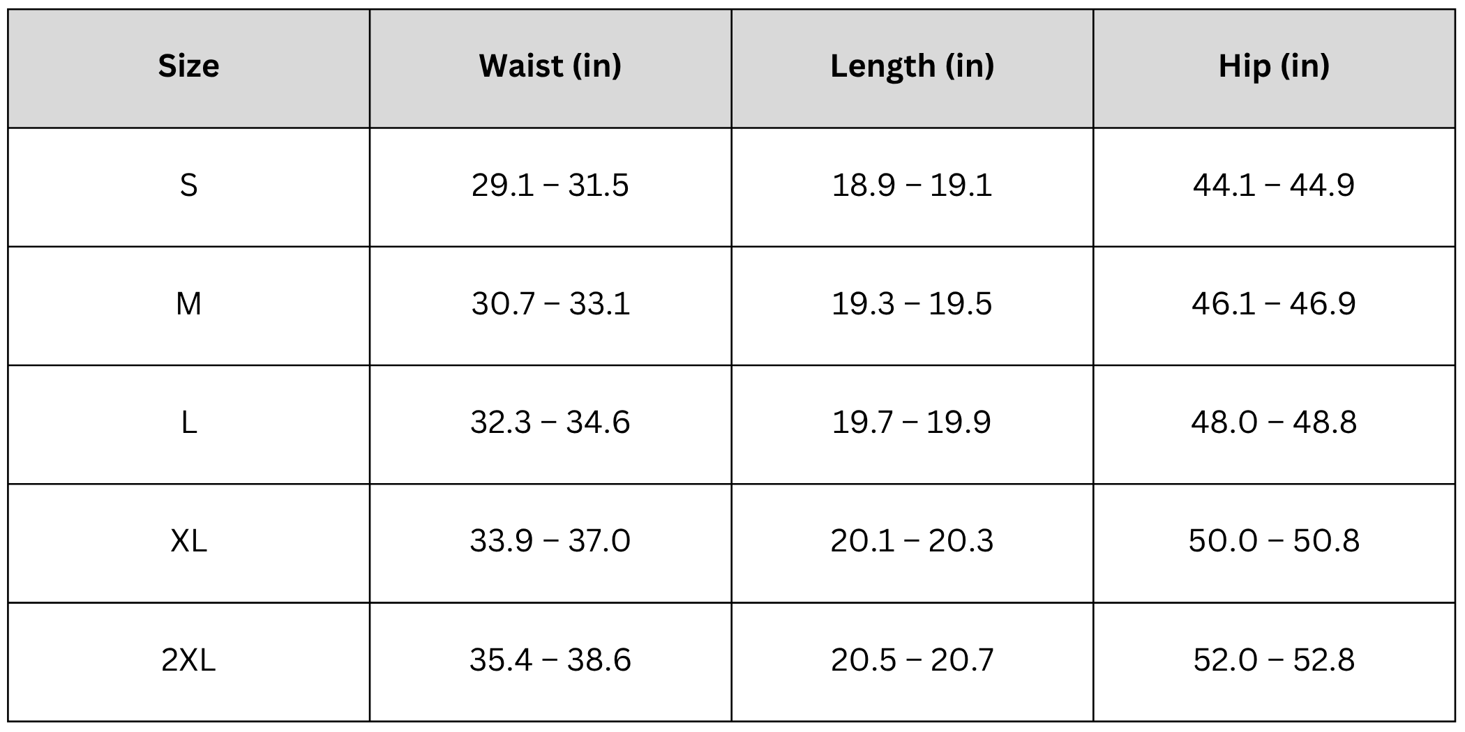 Size Chart
