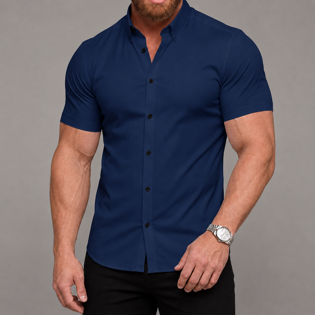 Short Sleeve Lapel Shirt With Button Detail With Non Iron Finish For Men
