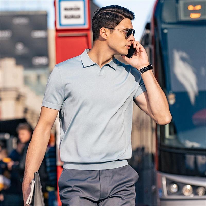 Casual Short Sleeve Knit Polo TShirt with Clean Classic Design for Men