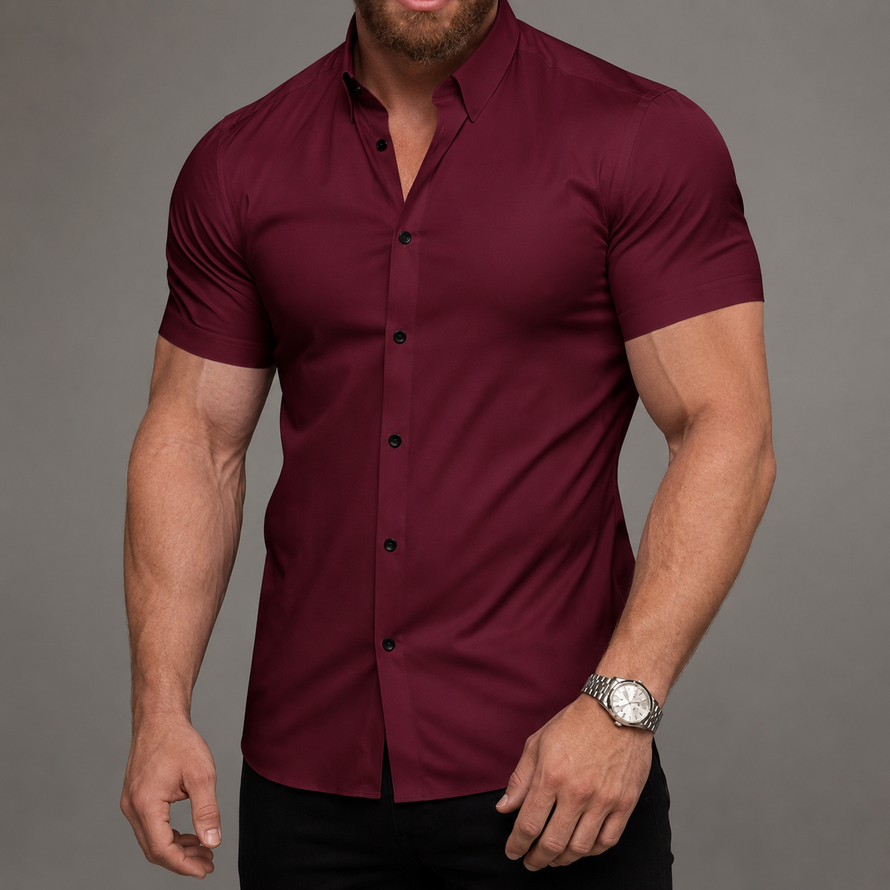 Short Sleeve Lapel Shirt With Button Detail With Non Iron Finish For Men