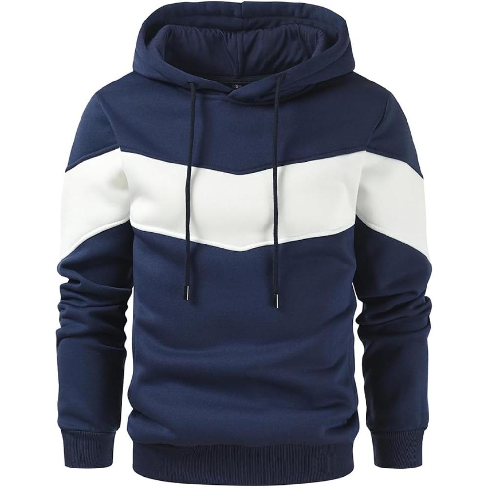 Men Color Block Pullover Fleece Hoodie with Pocket