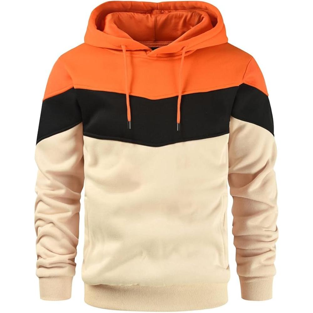 Men Color Block Pullover Fleece Hoodie with Pocket