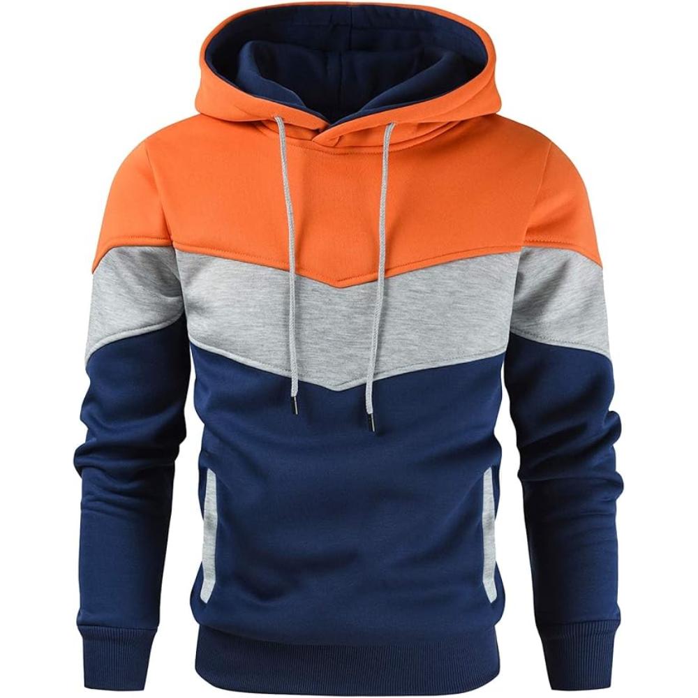Men Color Block Pullover Fleece Hoodie with Pocket