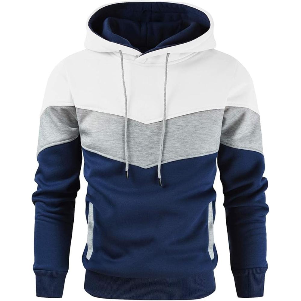 Men Color Block Pullover Fleece Hoodie with Pocket
