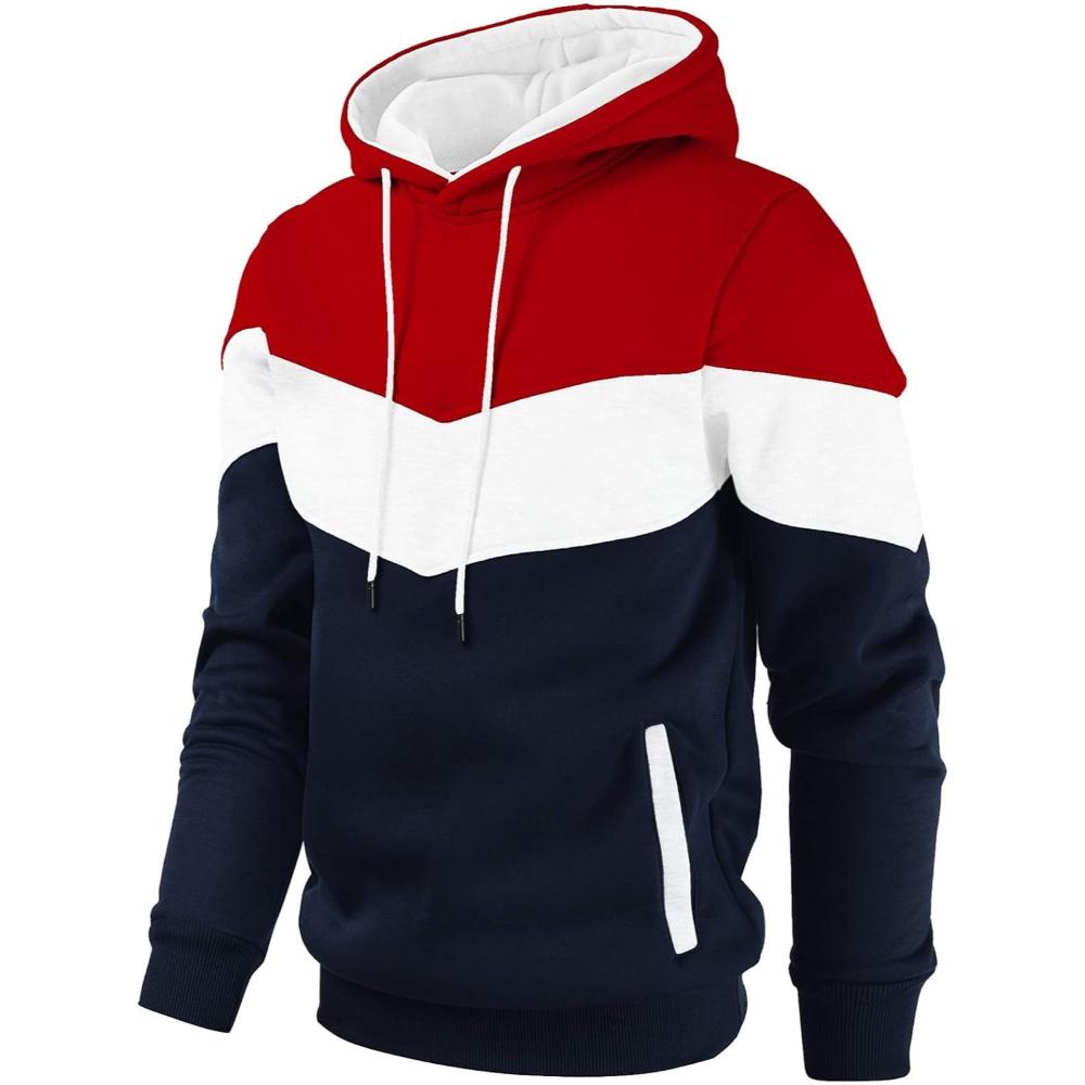 Men Color Block Pullover Fleece Hoodie with Pocket