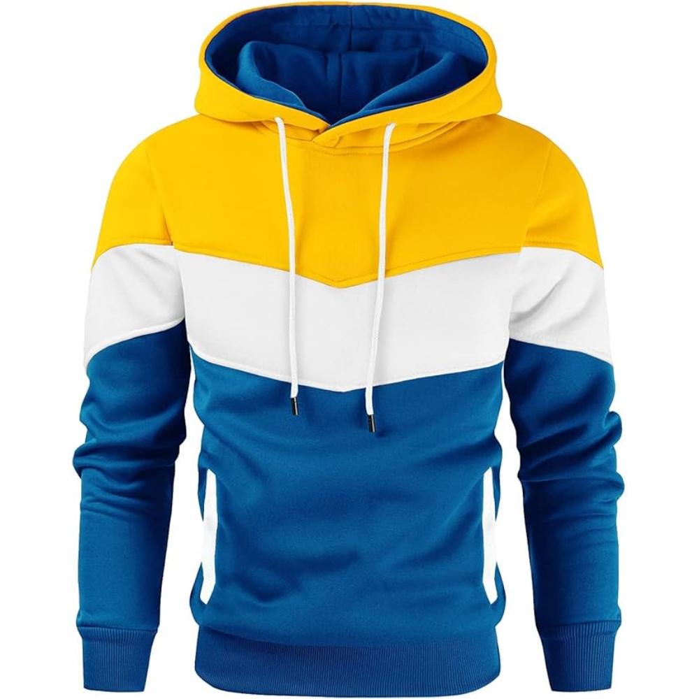 Men Color Block Pullover Fleece Hoodie with Pocket