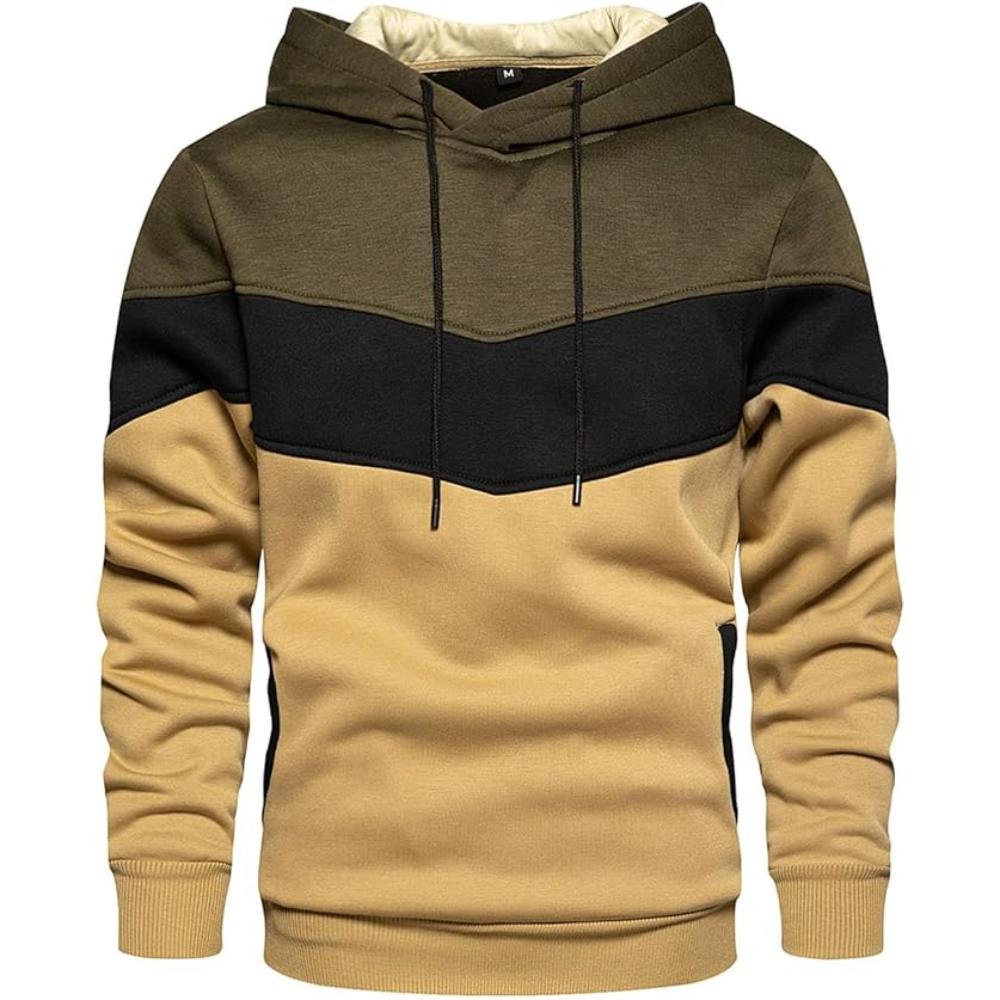 Men Color Block Pullover Fleece Hoodie with Pocket