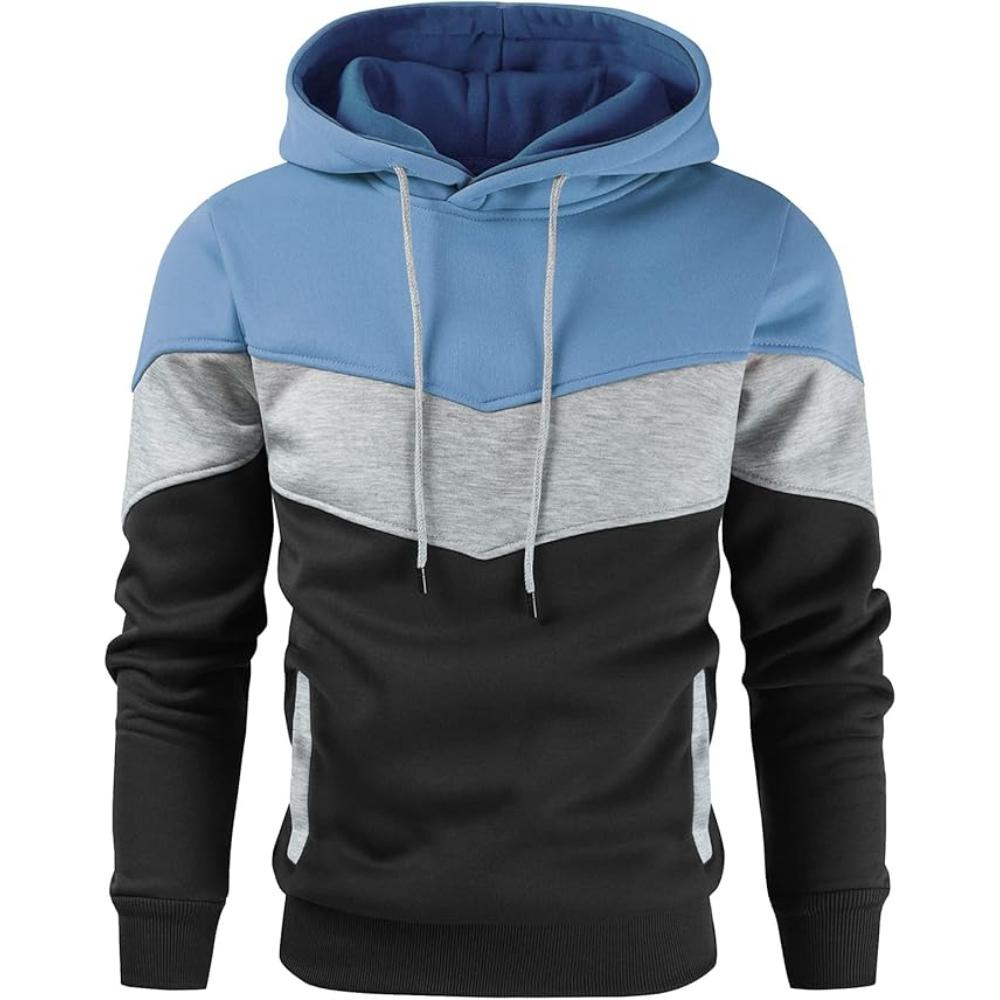 Men Color Block Pullover Fleece Hoodie with Pocket