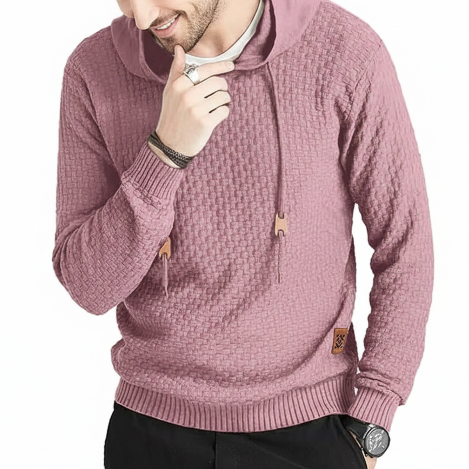 Long Sleeve Solid Knitted Hooded Sweater For Men