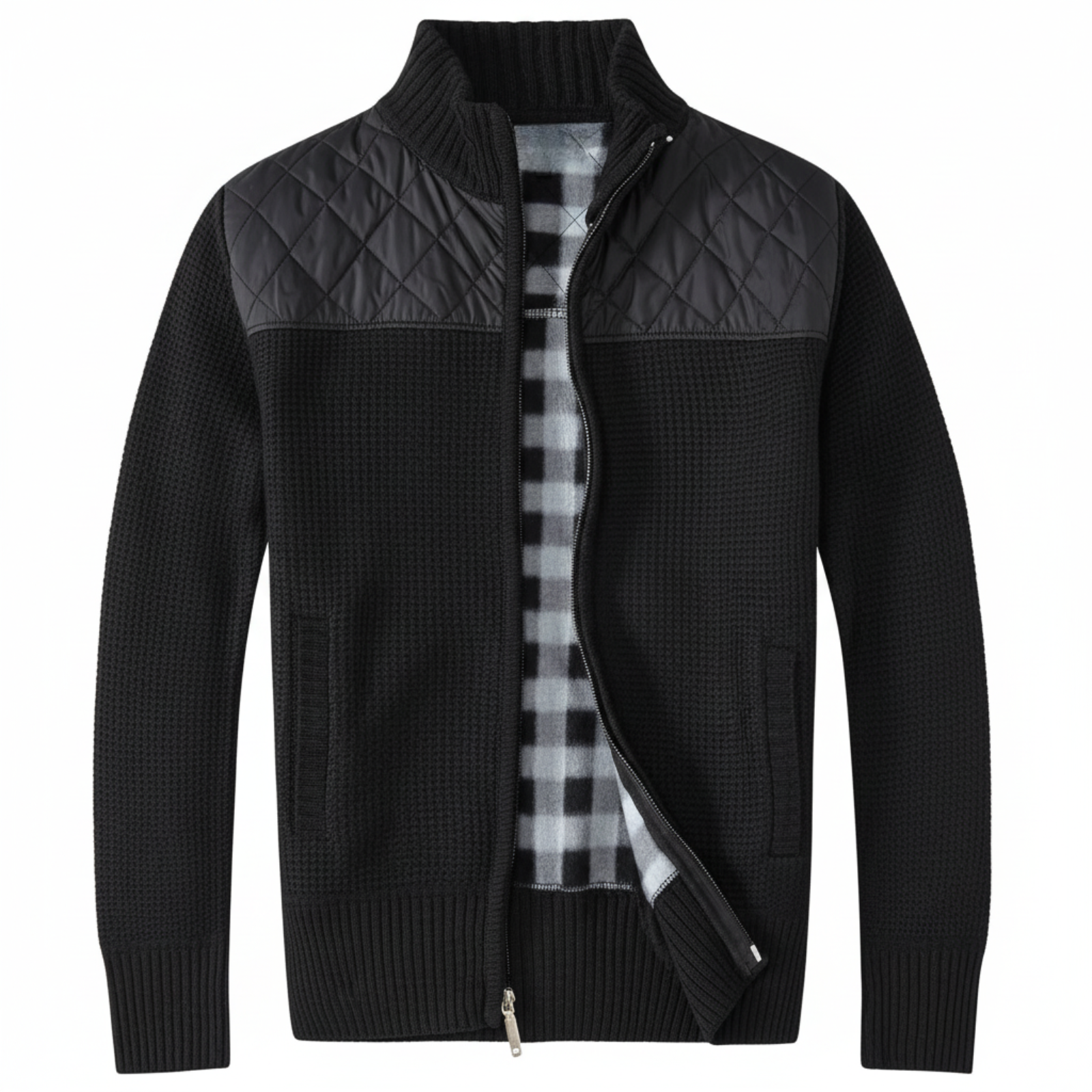 Full Zip Knit Cardigan With Lining