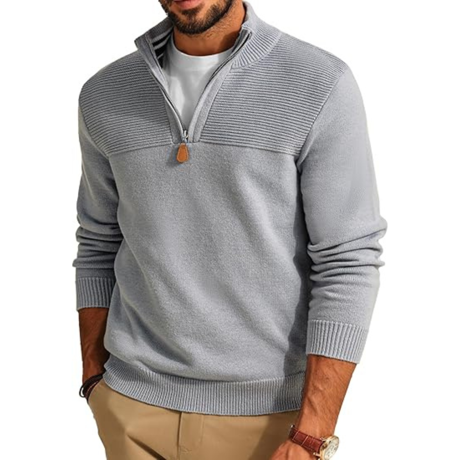 Slim Fit Quarter Zip Knit Pullover Sweater For Men