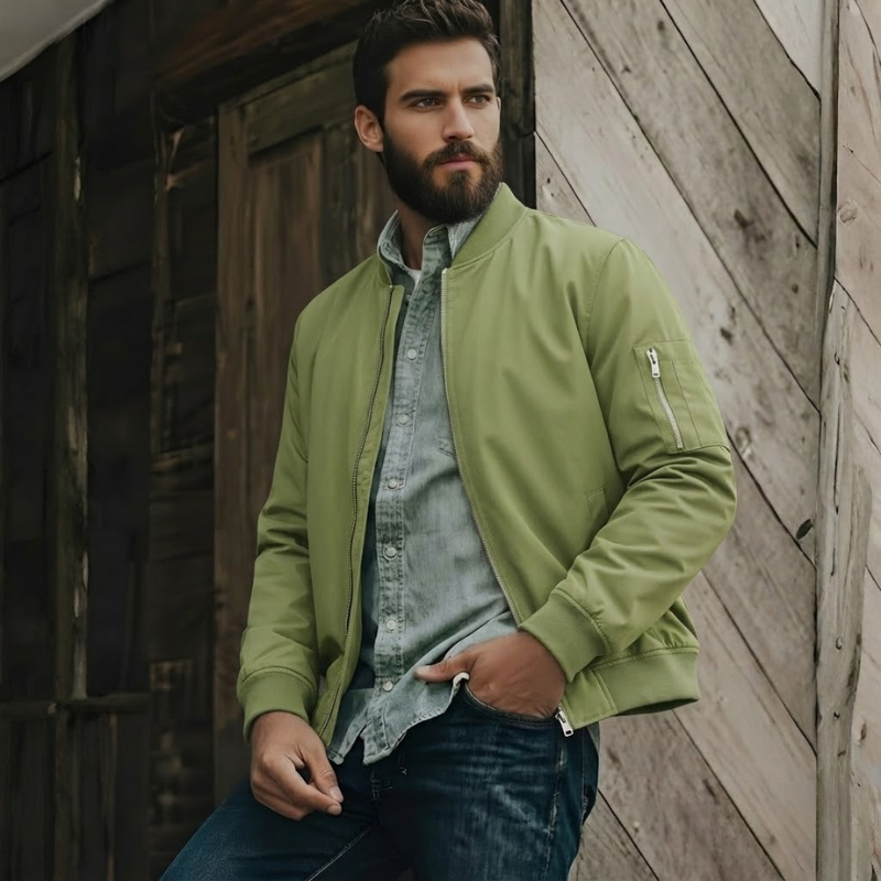 Lightweight Zip Up Bomber Jacket With Utility Pocket For Men