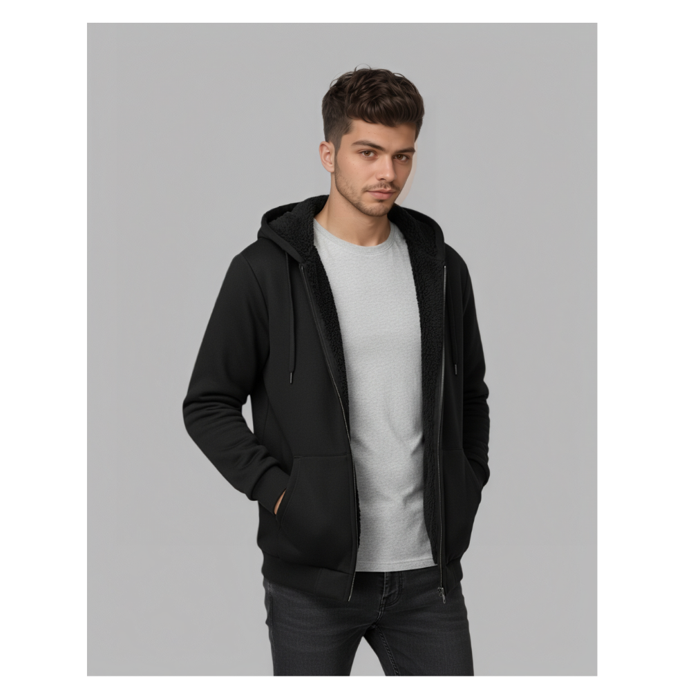 Full Zip Up Thick Sherpa Lined Hooded Sweatshirts