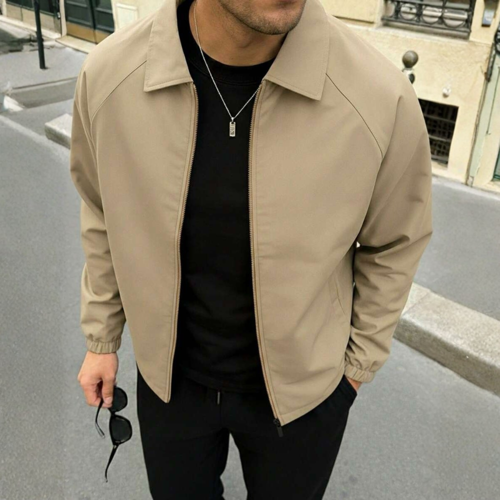Solid Color Zipper Coach Jacket With Collar For Men