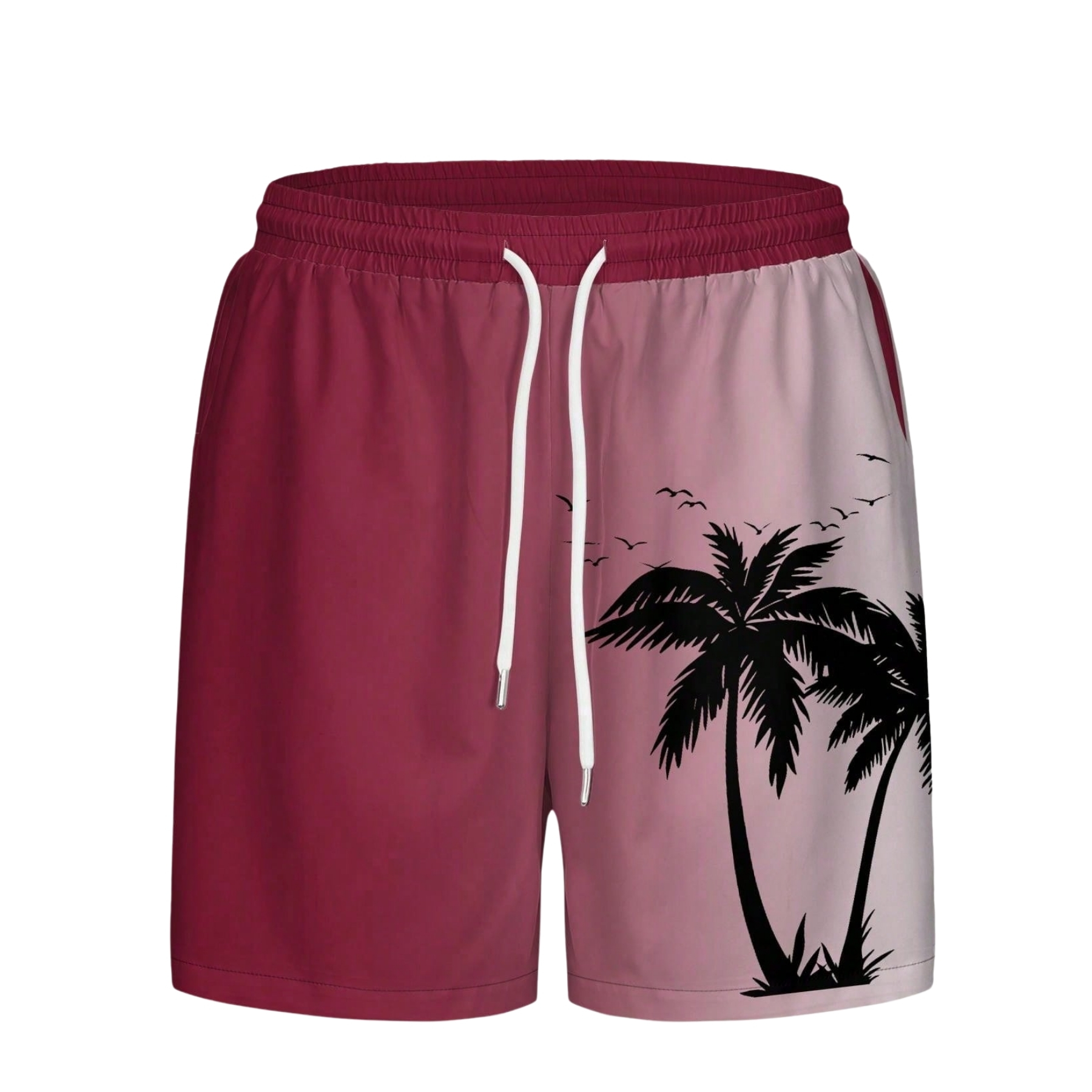 Coconut Tree Ombre Print Drawstring Swim Trunks For Men
