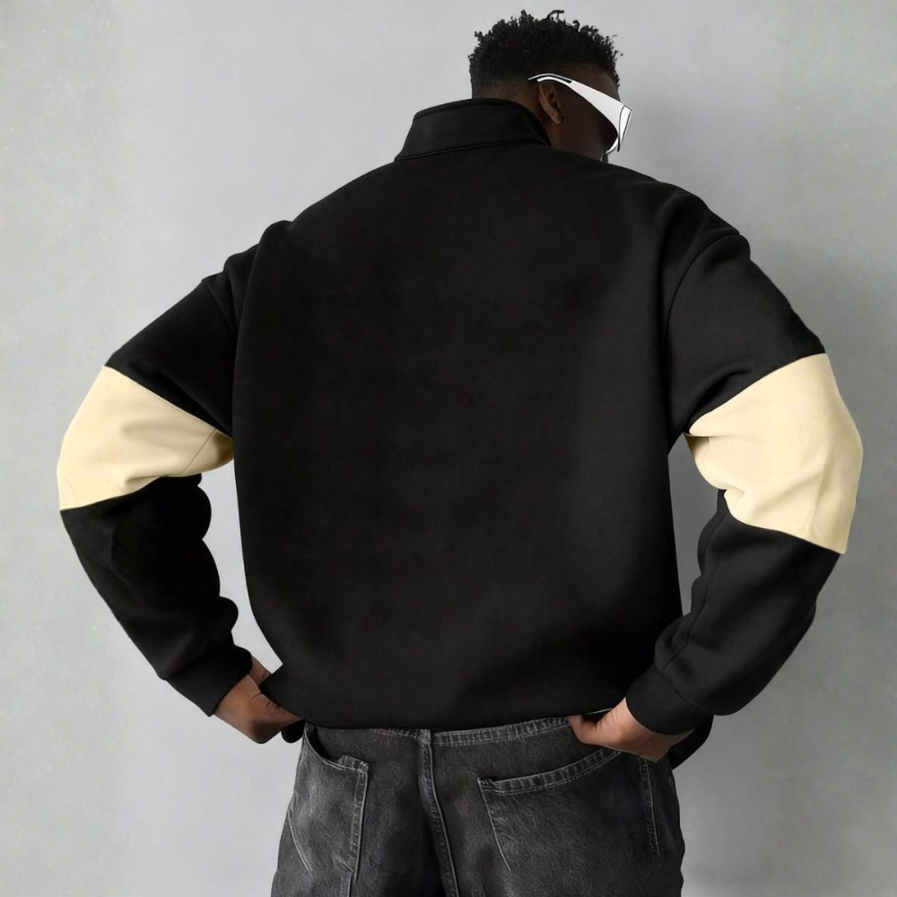 Collegiate Style Half Zip Long Sleeve Sweatshirt For Men