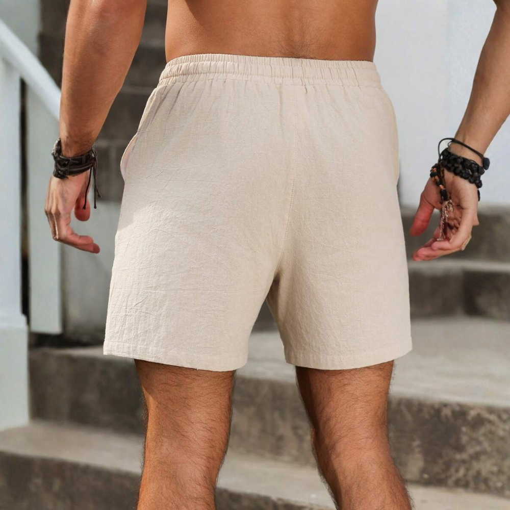 Solid Color Linen Drawstring Casual Shorts For Men