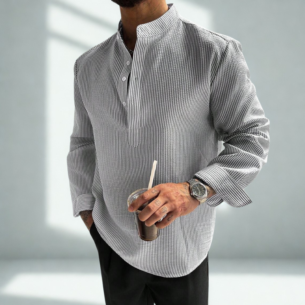 Placket Long Sleeve Vacation Shirt For Men