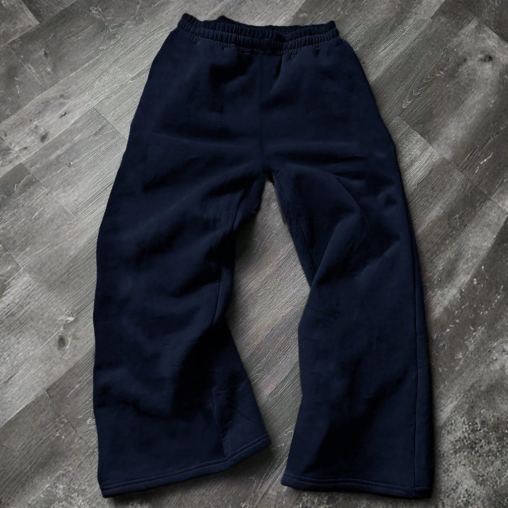 Solid Color Loose Fit Cotton Blend Straight Sweatpants