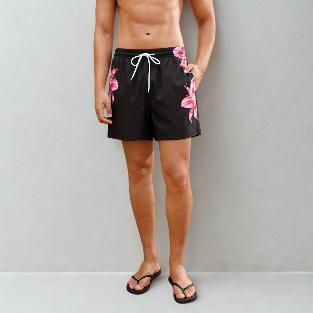 [Copy]1pc Men's Summer Beach Vacation Style Drawstring Waist 2 In 1 Beach Shorts