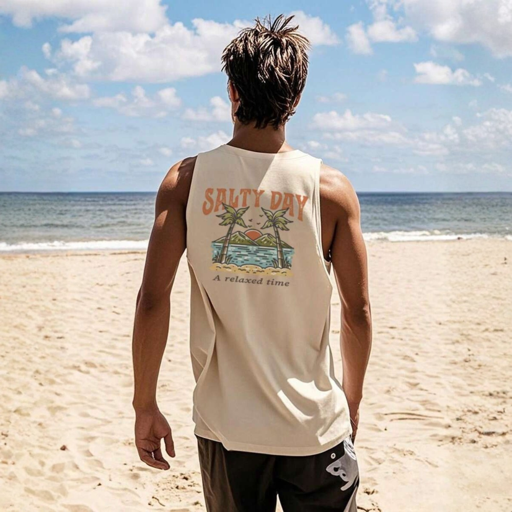 Coastal Summer Vacation Tree Print Tank Top For Men