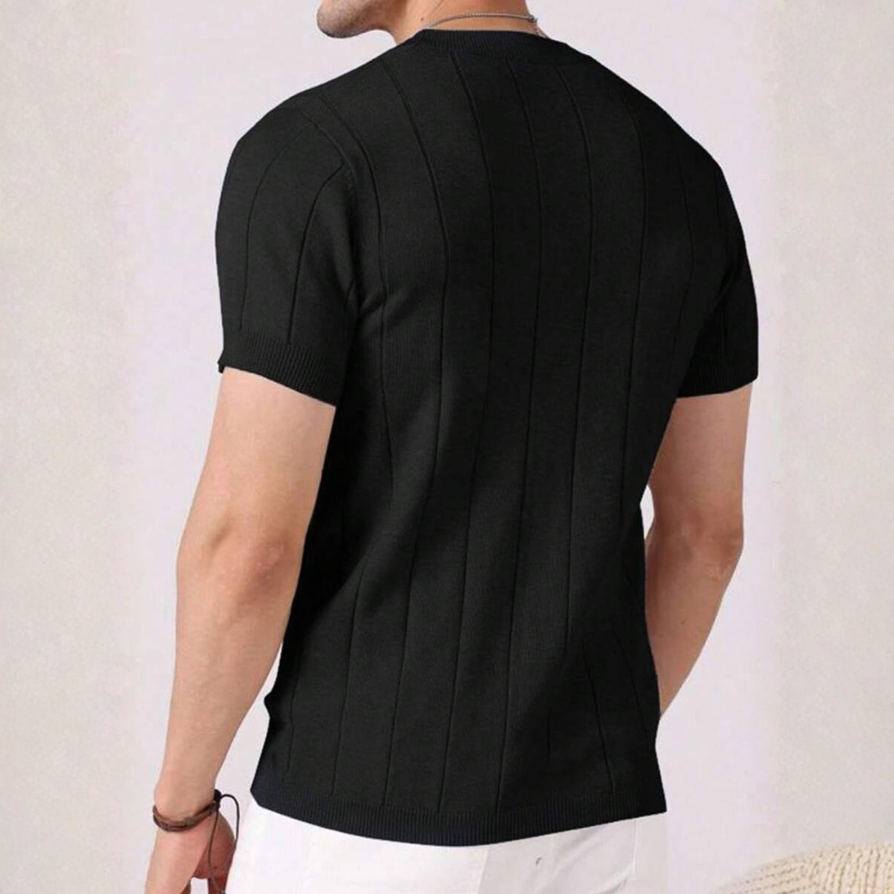 Short Sleeve Solid Knit Vertical Striped Top For Men