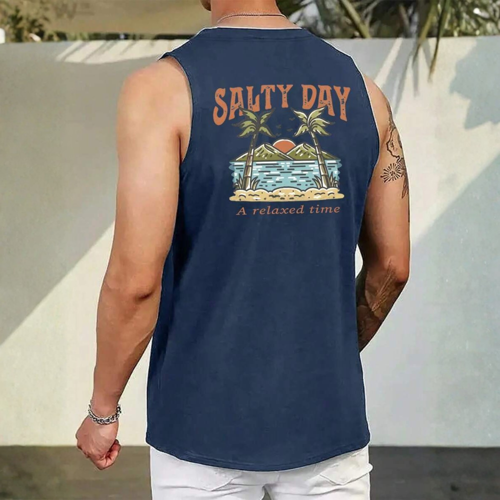 Coastal Summer Vacation Tree Print Tank Top For Men