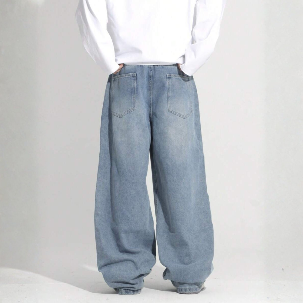 Loose Washed Denim Casual Baggy Wide Jeans For Men