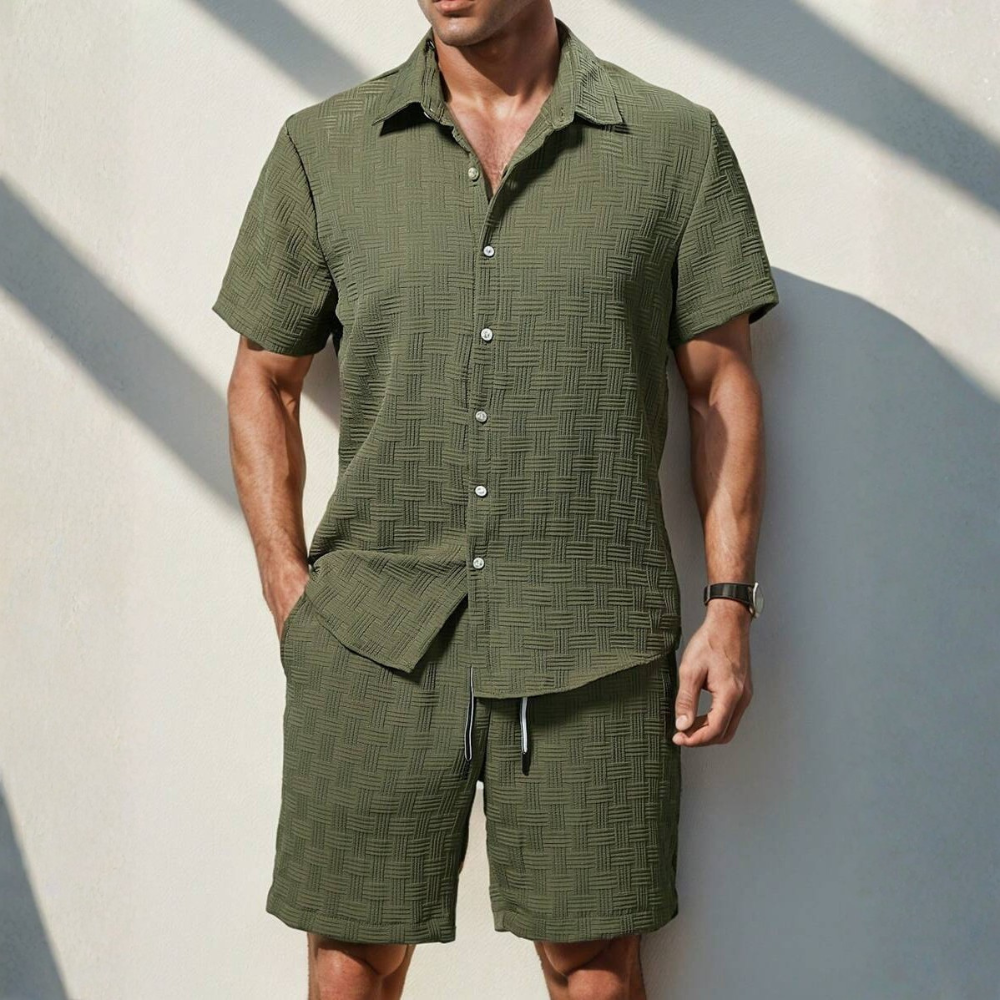 Button Up Shirt And Shorts Set For Men