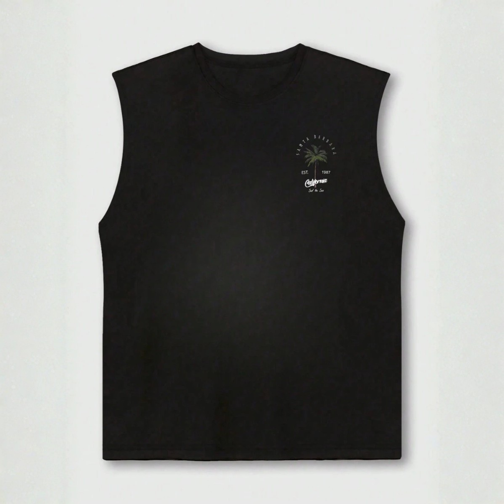 Coconut Tree Letter Print Casual Tank Top For Men