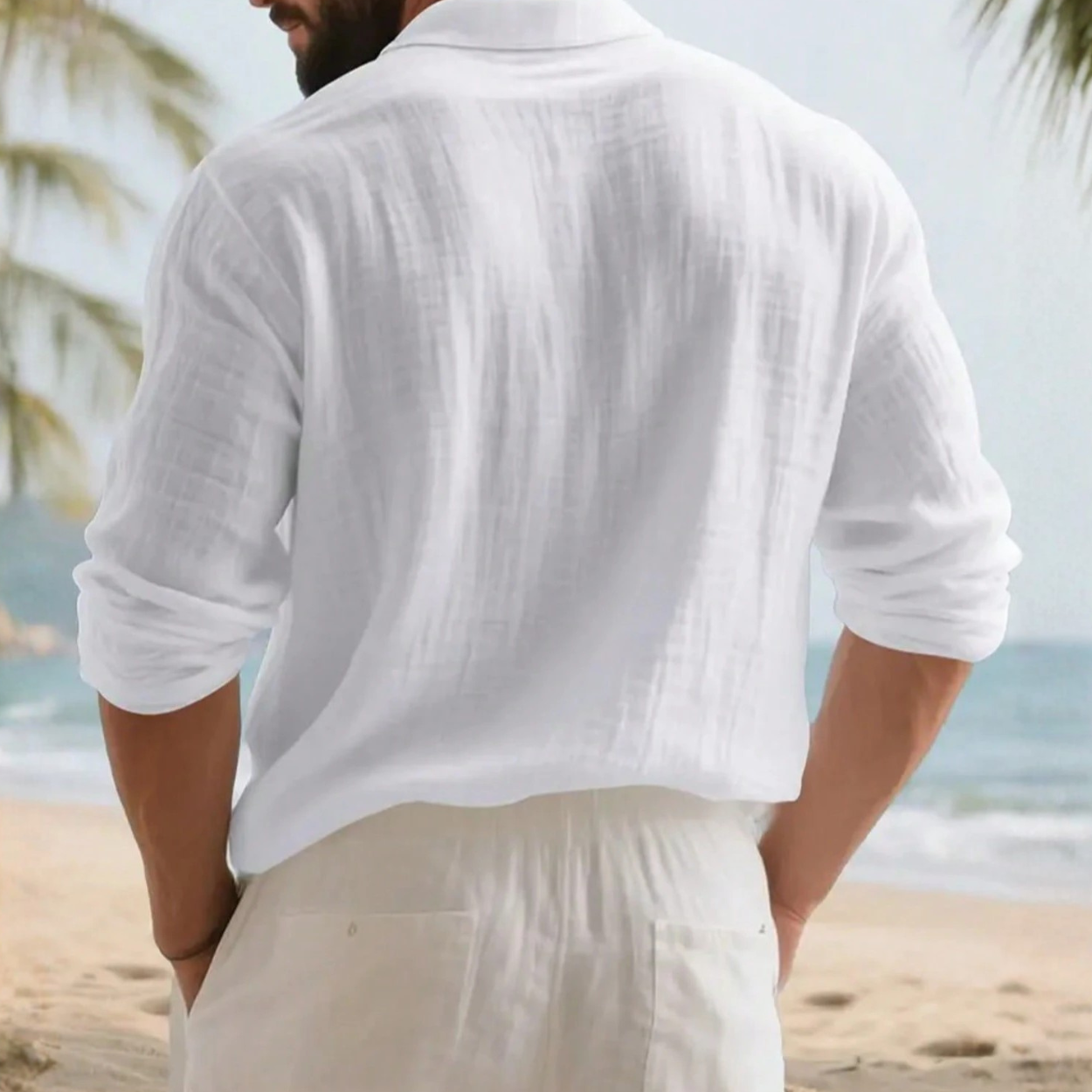 Lightweight Half Placket Button Design Linen Polo Shirt For Men
