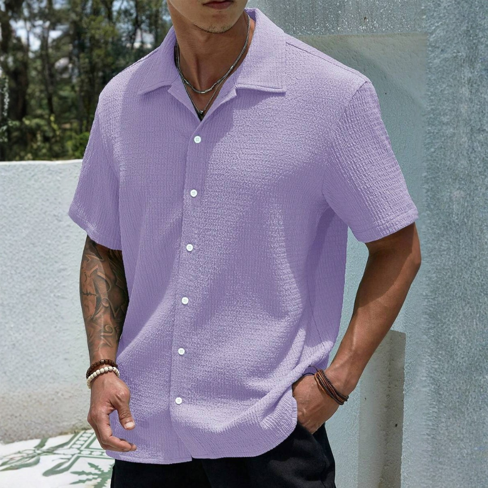 Solid Color Button Up Short Sleeve Casual Shirt For Men