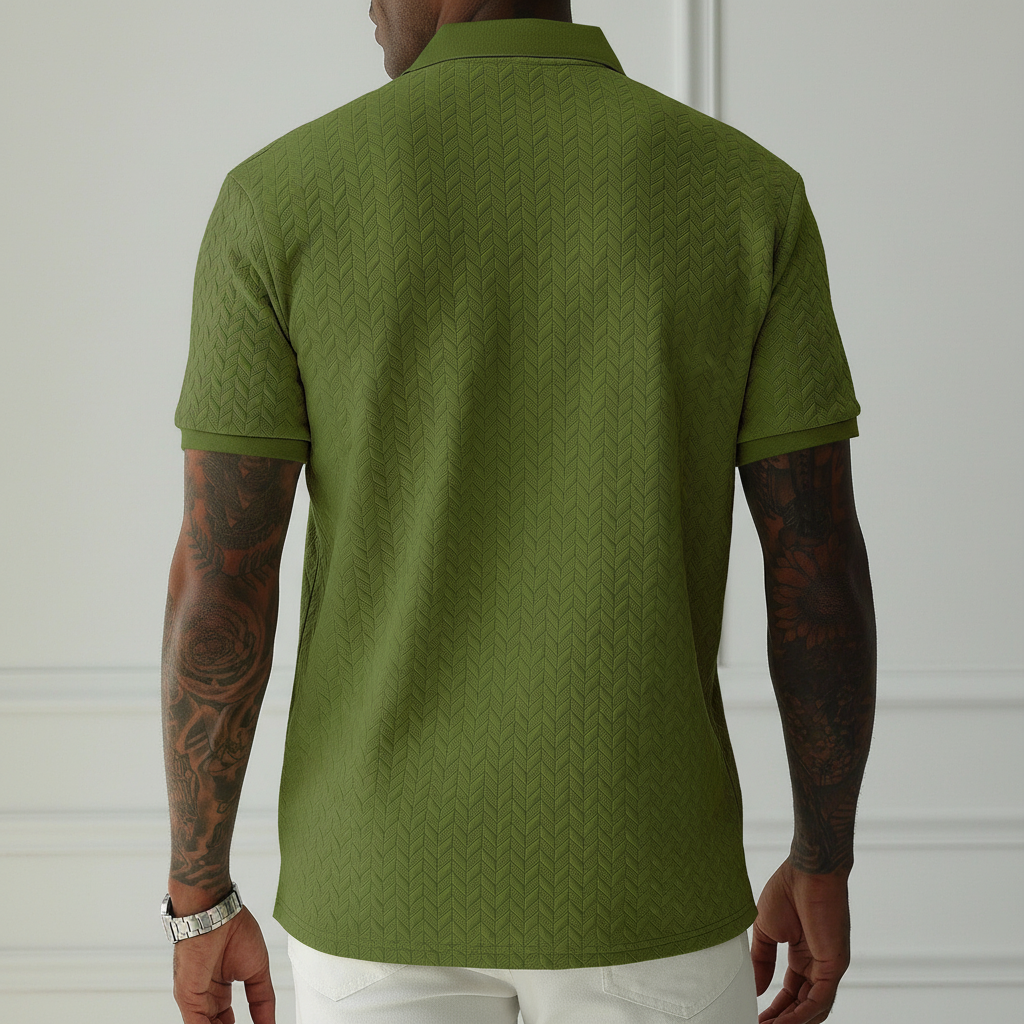 Apricot Textured Knit Short Sleeve Polo T Shirt For Men